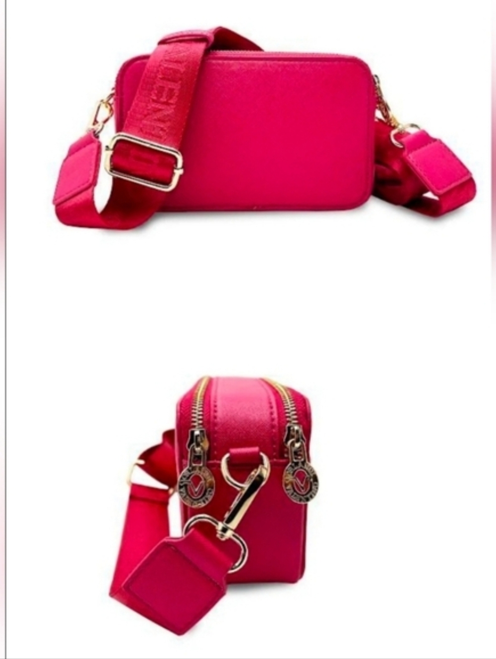 NWT Valentino Orlando Hot Pink Studded Camera Crossbody Gold V Logo - Picture 13 of 16